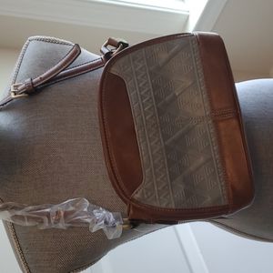 nwt tignanello gray/ brown soho vintage x-body cloud embossed leather purse Azte